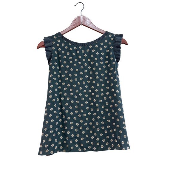 Loft Womens Floral Print Sleeveless Top With Ruffled Shoulders Green SP - Picture 1 of 6